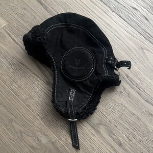 Harricana |Sport Leather Aviator Trapper Hat Upcycled Fur Black Ushanka Canada S